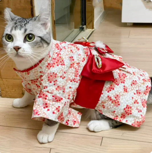 Cat Kimono, Japanese Kimono Dress for Cats and Dogs, Pet Halloween Costume Festive Outfit, Sakura Yukata Pet Clothes Custom Size, Pets Gift