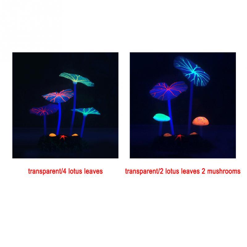 Ornament Artificial Mountain Aquascaping Glow-in-the-Dark Simulation Aquatic Plants Mushroom Lotus Leaf Silicone Decorations