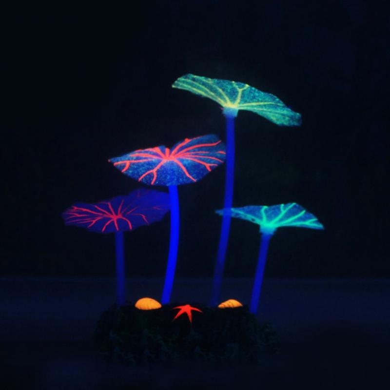 Ornament Artificial Mountain Aquascaping Glow-in-the-Dark Simulation Aquatic Plants Mushroom Lotus Leaf Silicone Decorations