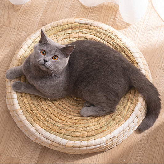 Alppq Cat Nest Pet Cat Handmade Grass Weaving Mat Four Seasons Universal Both Sides Available Rice Cat Mat Woven Cat Litter Easy To Clean Pet Cave Deluxe Pet Bed Round Pet Bed Comfort Bed