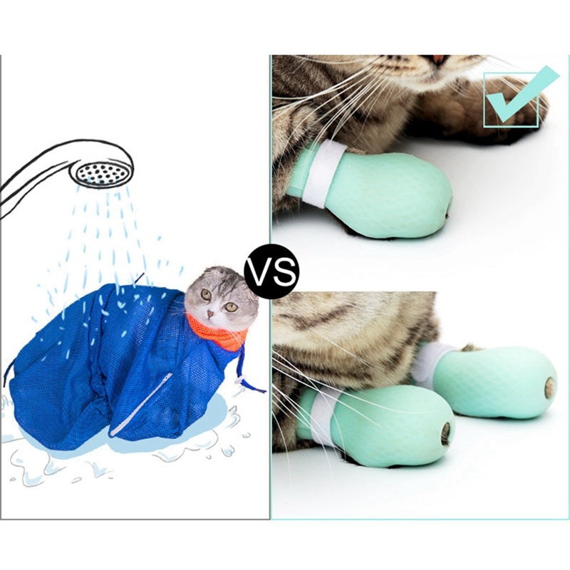 Finanoco Anti-Scratch Cat Foot Shoes Silicone Pet Grooming Scratching Restraint Booties Kitten Cat Claws Cover for Home Bathing, Shaving Checking Treatment, 4 PCS