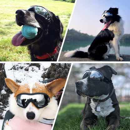 Dog Sunglasses Dog Goggles Medium Large Breed, Dog Glasses Sun Protection Windproof Waterproof Dustproof, Pet Glasses Anti-Broken Anti-Fog with Adjustable Strap for Driving Motorcycle Swimming Surfing