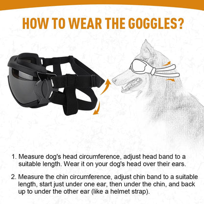 Dog Sunglasses Dog Goggles Medium Large Breed, Dog Glasses Sun Protection Windproof Waterproof Dustproof, Pet Glasses Anti-Broken Anti-Fog with Adjustable Strap for Driving Motorcycle Swimming Surfing