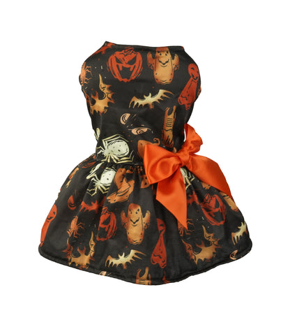 Halloween Small Dog Clothes Pet Dress Pumpkin Print Dress Chihuahua Yorkie Mesh Dress Pet Party Clothing Cat Dog Costume