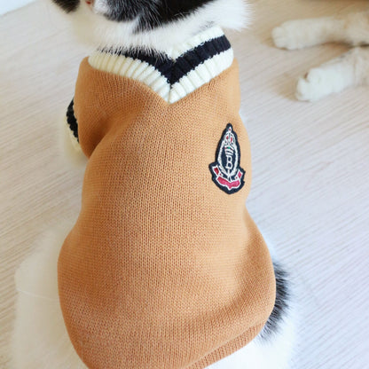 Dog Cat Sweater College Style V-neck knitted Vest Pet Puppy Winter Warm Clothes