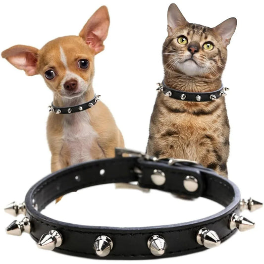 Dog Collars for Small Dogs Spike Rivet Pu Leather Studded Spiked Puppy Collar for Small Breed Pet Boy Dogs Male Cat Chihuahua