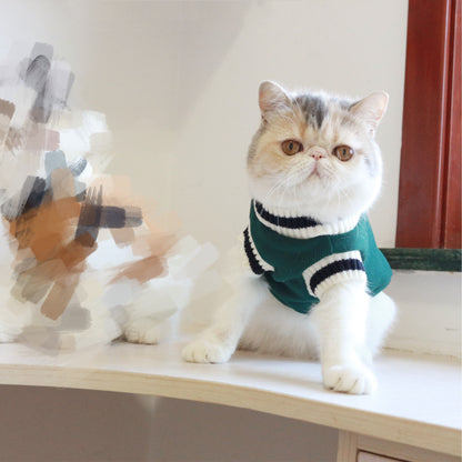 Dog Cat Sweater College Style V-neck knitted Vest Pet Puppy Winter Warm Clothes